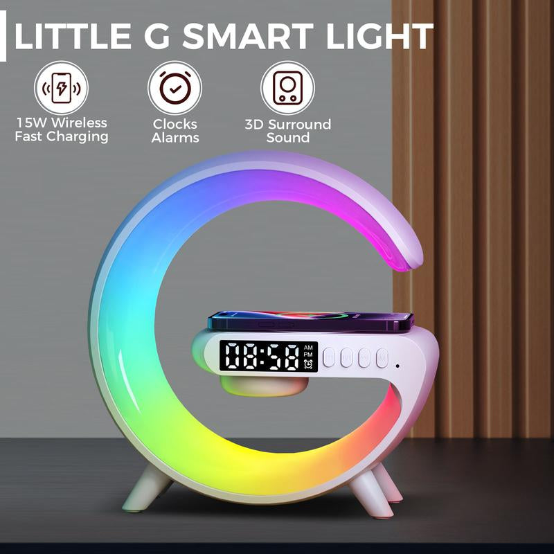 4-in-1 Smart Light & Wireless Charger: RGB Night Light, Alarm Clock, and Music Player for Your Bedroom
