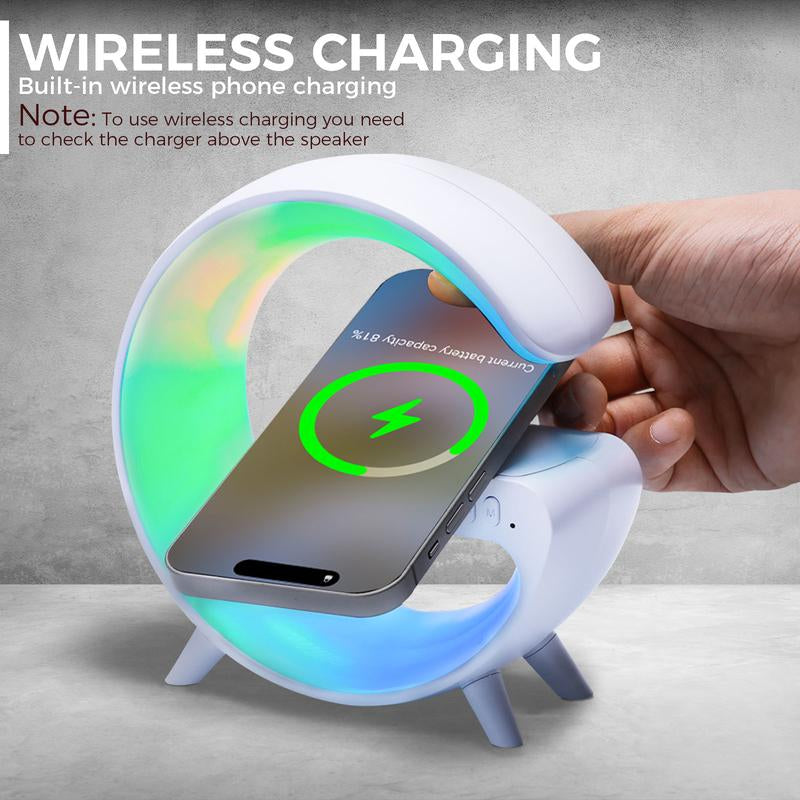 4-in-1 Smart Light & Wireless Charger: RGB Night Light, Alarm Clock, and Music Player for Your Bedroom