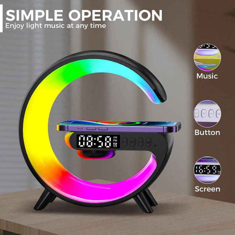 4-in-1 Smart Light & Wireless Charger: RGB Night Light, Alarm Clock, and Music Player for Your Bedroom