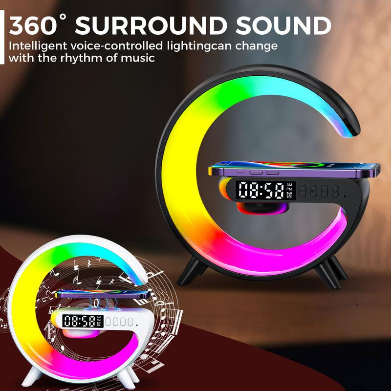 4-in-1 Smart Light & Wireless Charger: RGB Night Light, Alarm Clock, and Music Player for Your Bedroom