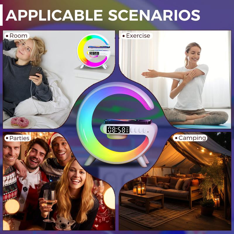 4-in-1 Smart Light & Wireless Charger: RGB Night Light, Alarm Clock, and Music Player for Your Bedroom