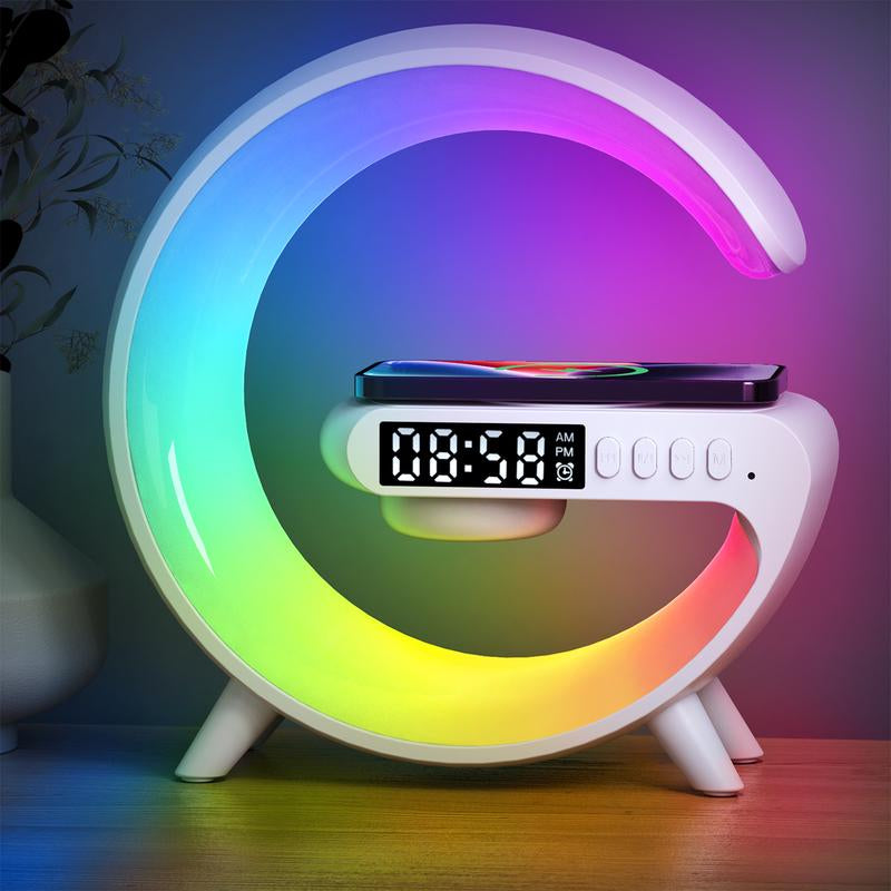 4-in-1 Smart Light & Wireless Charger: RGB Night Light, Alarm Clock, and Music Player for Your Bedroom