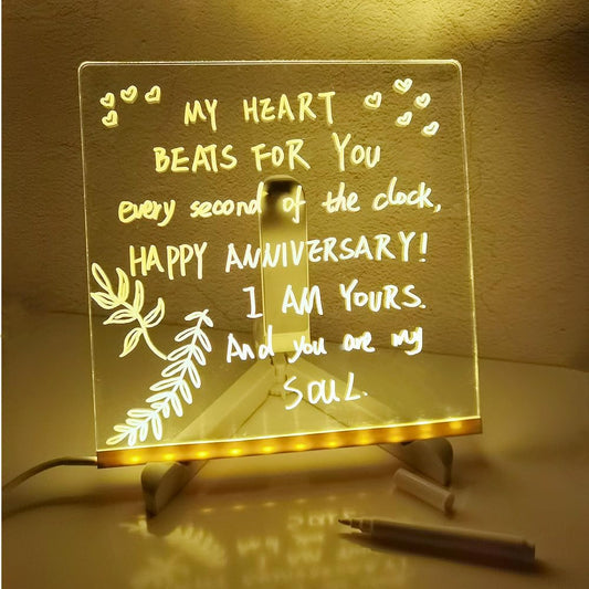 Led Note Board with Colors, Light up Acrylic Message Board, Glowing Acrylic Dry Erase Board with Light, Led Boards to Write On, Led Writing Board Led Drawing Board (5.9 * 5.9In)