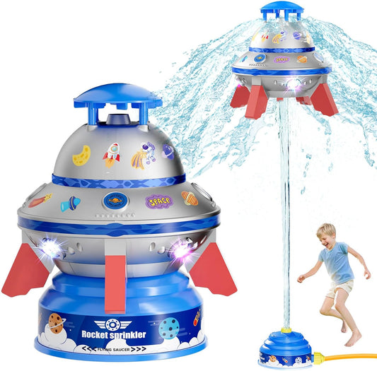 Summer Sprinkler Water Toy for Kids - UFO Rocket Launcher Outdoor Play Toys for Toddlers Age 3 4 5 6 7 8, Backyard & Lawn Pool Sprinkler Toys with LED Lights, for Girls Boys