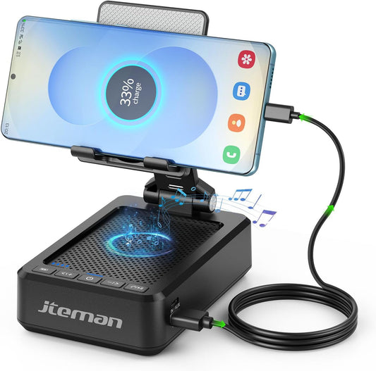Cell Phone Stand with Bluetooth Speaker and Charging Function,Bluetooth Audio Power Bank Bracket,Birthday Gifts for Men Women,Kitchen Gadgets for Most Phones and Tablets-Black