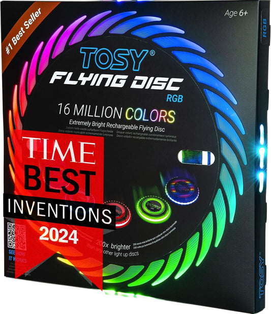 Flying Disc - 16 Million Colors RGB or 36 Leds, Extremely Bright, Smart Modes, 4Th of July Camping Essentials for Teens/Kids/Adults/Men/Boys/Girls, Auto Light Up, Rechargeable, Waterproof, 175G