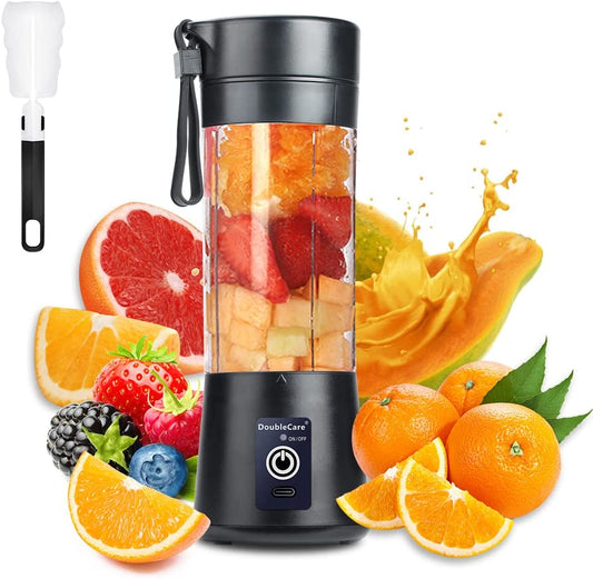 Portable Blender Cup,Electric USB Mini Juicer Blender for Shakes and Smoothies, Juice,380Ml, Six Blades Great for Mixing,Black
