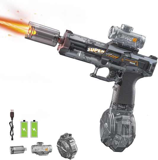 Electric Water Gun Pistol, Automatic Squirt Gun with 2 Rechargeable Battery, Glowing LED, High Capacity, up to 32 FT, Powerful Water Blasters for Kids Adults Outdoor Summer Swimming Pool Game(Gray)