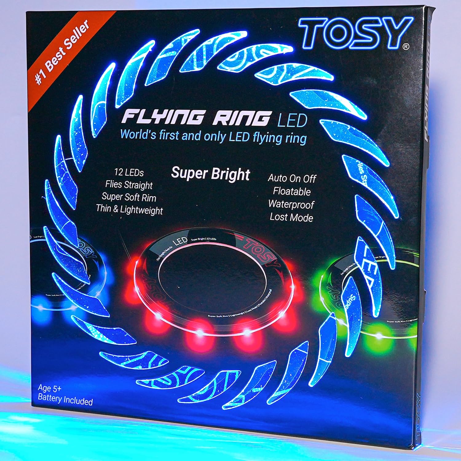 Flying Ring - 16 Million Color RGB or 12 Leds, Super Bright, Lost Mode, Auto Light Up, 4Th of July Camping Essentials for Kids/Teens/Boy/Girl, Safe, Waterproof, Pool/Beach Games, Lightweight Toy
