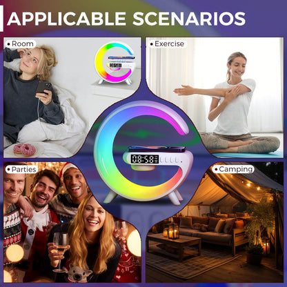 4-in-1 Smart Light & Wireless Charger: RGB Night Light, Alarm Clock, and Music Player for Your Bedroom