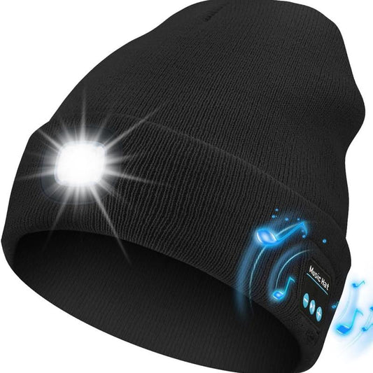 LED Bluetooth Beanie Hat with Rechargeable Light & Cordless Headphones - Perfect Unique Gift for Men, Husbands, and Teens!